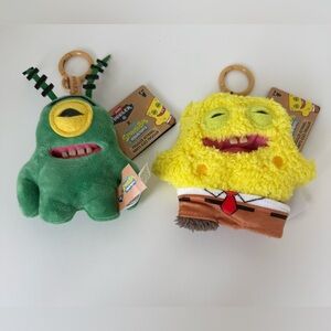 Lot of 2 Fuggler SpongeBob & Plankton 5" Plush Keychains Zuru Nickelodeon